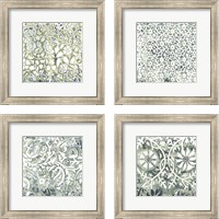 Framed 'Flower Stone Tile 4 Piece Framed Art Print Set' border=