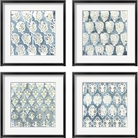 Framed 'Flower Stone Tile 4 Piece Framed Art Print Set' border=