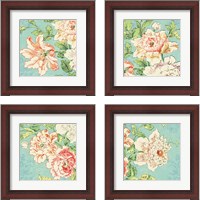 Framed 'Cottage Roses Bright 4 Piece Framed Art Print Set' border=