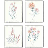 Framed 'Flowers on White Contemporary Bright 4 Piece Canvas Print Set' border=
