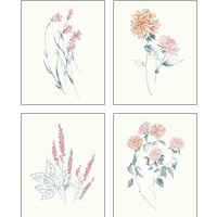 Framed 'Flowers on White Contemporary Bright 4 Piece Art Print Set' border=