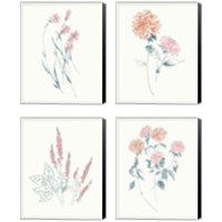 Framed 'Flowers on White Contemporary Bright 4 Piece Canvas Print Set' border=