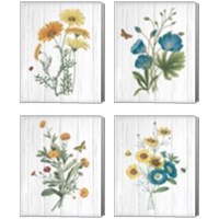 Framed Botanical Bouquet on Wood 4 Piece Canvas Print Set