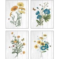 Framed Botanical Bouquet on Wood 4 Piece Art Print Set