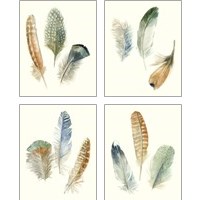Framed 'Watercolor Feathers 4 Piece Art Print Set' border=