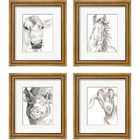 Framed 'Farm Faces 4 Piece Framed Art Print Set' border=