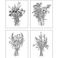 Framed 'Black & White Bouquet 4 Piece Art Print Set' border=