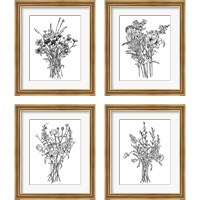 Framed 'Black & White Bouquet 4 Piece Framed Art Print Set' border=