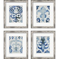 Framed 'Sapphire Ikat 4 Piece Framed Art Print Set' border=