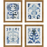 Framed 'Sapphire Ikat 4 Piece Framed Art Print Set' border=