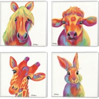 Framed 'Cheery Animals 4 Piece Canvas Print Set' border=