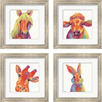 Framed 'Cheery Animals 4 Piece Framed Art Print Set' border=