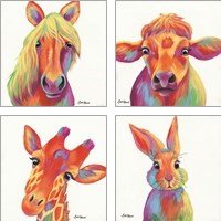Framed 'Cheery Animals 4 Piece Art Print Set' border=