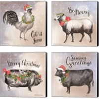 Framed Vintage Christmas Be Merry  4 Piece Canvas Print Set