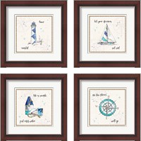 Framed 'Coastal Buoys 4 Piece Framed Art Print Set' border=