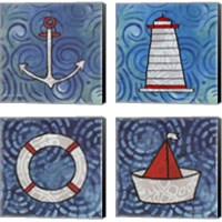 Framed 'Whimsy Coastal 4 Piece Canvas Print Set' border=