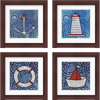 Framed 'Whimsy Coastal 4 Piece Framed Art Print Set' border=