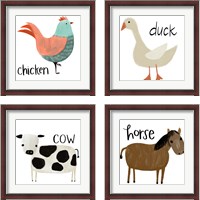 Framed 'Farm Animal 4 Piece Framed Art Print Set' border=