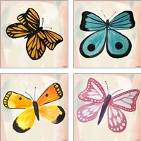 Framed 'Butterfly  4 Piece Art Print Set' border=