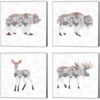 Framed 'Floral Animal Forest 4 Piece Canvas Print Set' border=