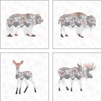 Framed Floral Animal Forest 4 Piece Art Print Set