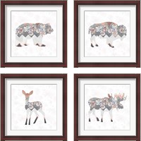 Framed 'Floral Animal Forest 4 Piece Framed Art Print Set' border=
