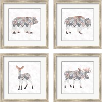 Framed 'Floral Animal Forest 4 Piece Framed Art Print Set' border=