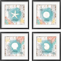 Framed 'Beach Shell 4 Piece Framed Art Print Set' border=