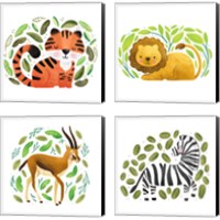 Framed 'Safari Cuties  4 Piece Canvas Print Set' border=