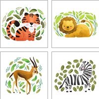 Framed 'Safari Cuties  4 Piece Art Print Set' border=