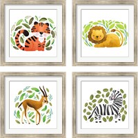 Framed 'Safari Cuties  4 Piece Framed Art Print Set' border=