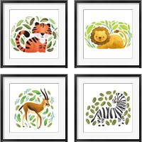 Framed 'Safari Cuties  4 Piece Framed Art Print Set' border=