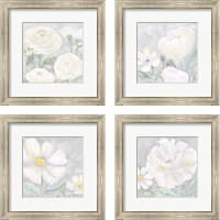 Framed 'Peaceful Repose Floral on Gray  4 Piece Framed Art Print Set' border=