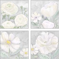 Framed 'Peaceful Repose Floral on Gray  4 Piece Art Print Set' border=