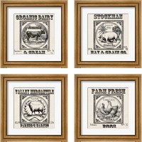 Framed 'Farmhouse Grain Sack Label 4 Piece Framed Art Print Set' border=