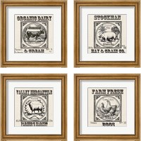 Framed 'Farmhouse Grain Sack Label 4 Piece Framed Art Print Set' border=
