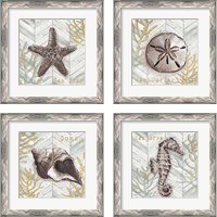 Framed 'Gray Gold Chevron Sea Life 4 Piece Framed Art Print Set' border=