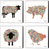 Framed 'Floral Farm Animals 4 Piece Canvas Print Set' border=
