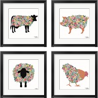 Framed Floral Farm Animals 4 Piece Framed Art Print Set