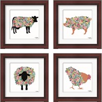 Framed 'Floral Farm Animals 4 Piece Framed Art Print Set' border=