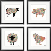 Framed 'Floral Farm Animals 4 Piece Framed Art Print Set' border=