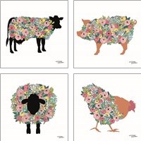 Framed 'Floral Farm Animals 4 Piece Art Print Set' border=