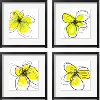 Framed 'Yellow Petals Four 4 Piece Framed Art Print Set' border=