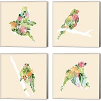 Framed 'Foliage & Feathers 4 Piece Canvas Print Set' border=