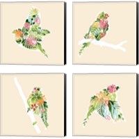 Framed 'Foliage & Feathers 4 Piece Canvas Print Set' border=