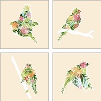 Framed 'Foliage & Feathers 4 Piece Art Print Set' border=