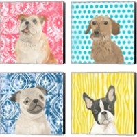 Framed Parlor Pooches 4 Piece Canvas Print Set