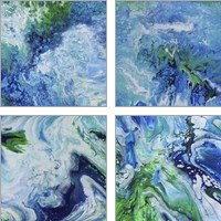 Framed 'Blue Lagoon Abstract 4 Piece Art Print Set' border=
