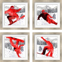 Framed 'Extreme Snowboarder 4 Piece Framed Art Print Set' border=