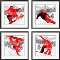 Framed 'Extreme Snowboarder 4 Piece Framed Art Print Set' border=